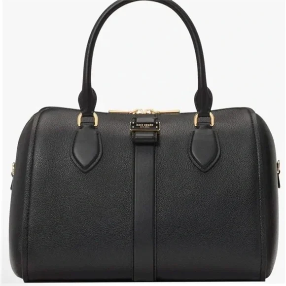 NWT Kate Spade Black Med. New York Nouveau Pebble Leather Duffle Bag w/Crossbody - Picture 2 of 5